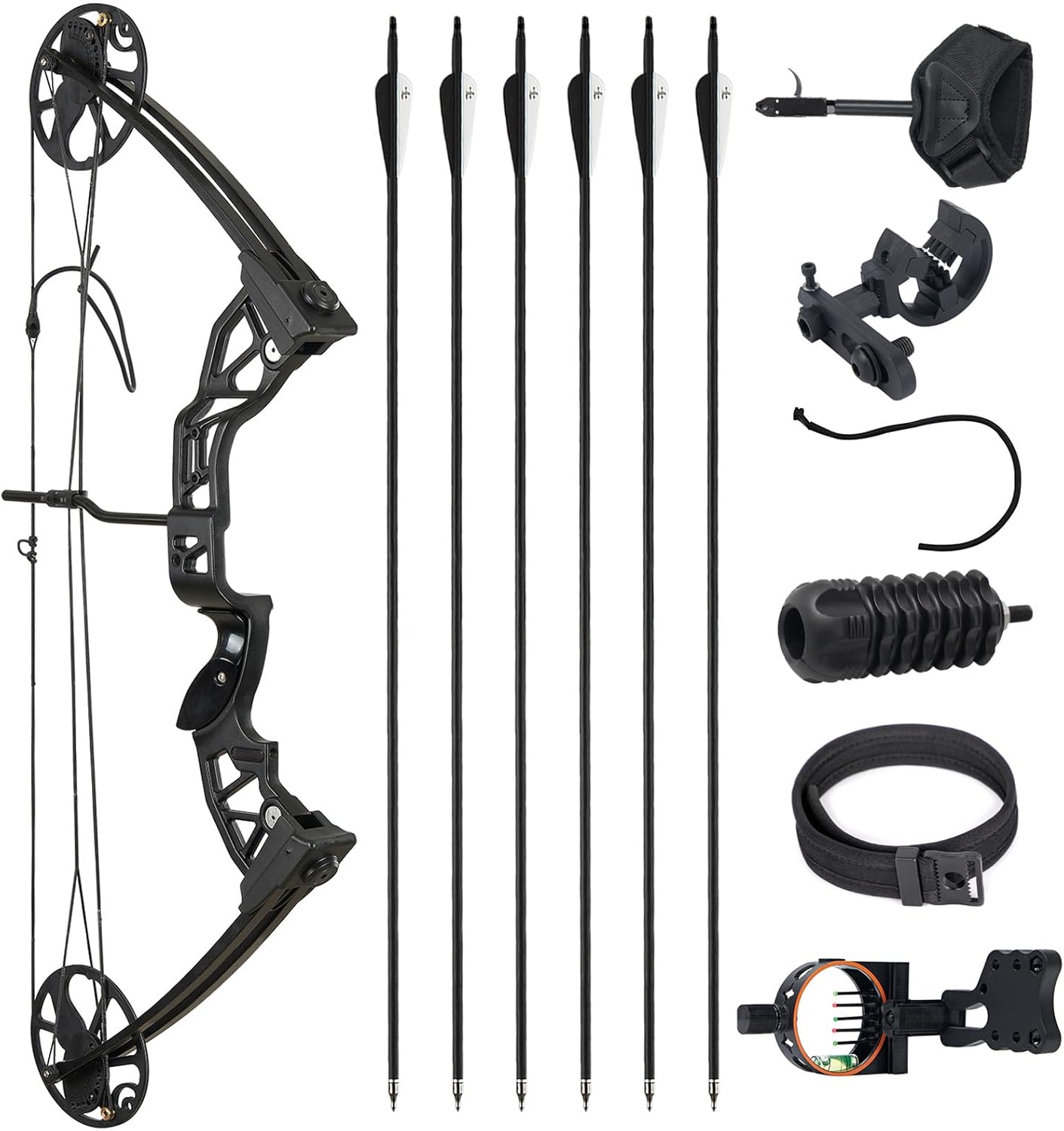 S F Archery Compound Bow Package for Adults and Teens,Shooting Practice Archery Hunting Accessories Hunting Gear，19”-30” Draw Length，20-70 Lbs Draw Weight，320 fps，Right Handed