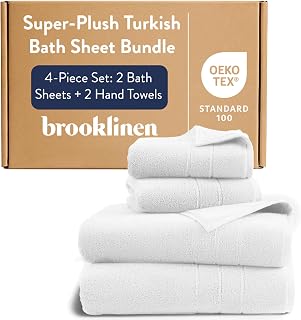 Brooklinen Super-Plush Turkish Cotton Bath Sheet & Hand Towel Set - 2 Bath Sheets, 2 Hand Towels, 820 GSM White