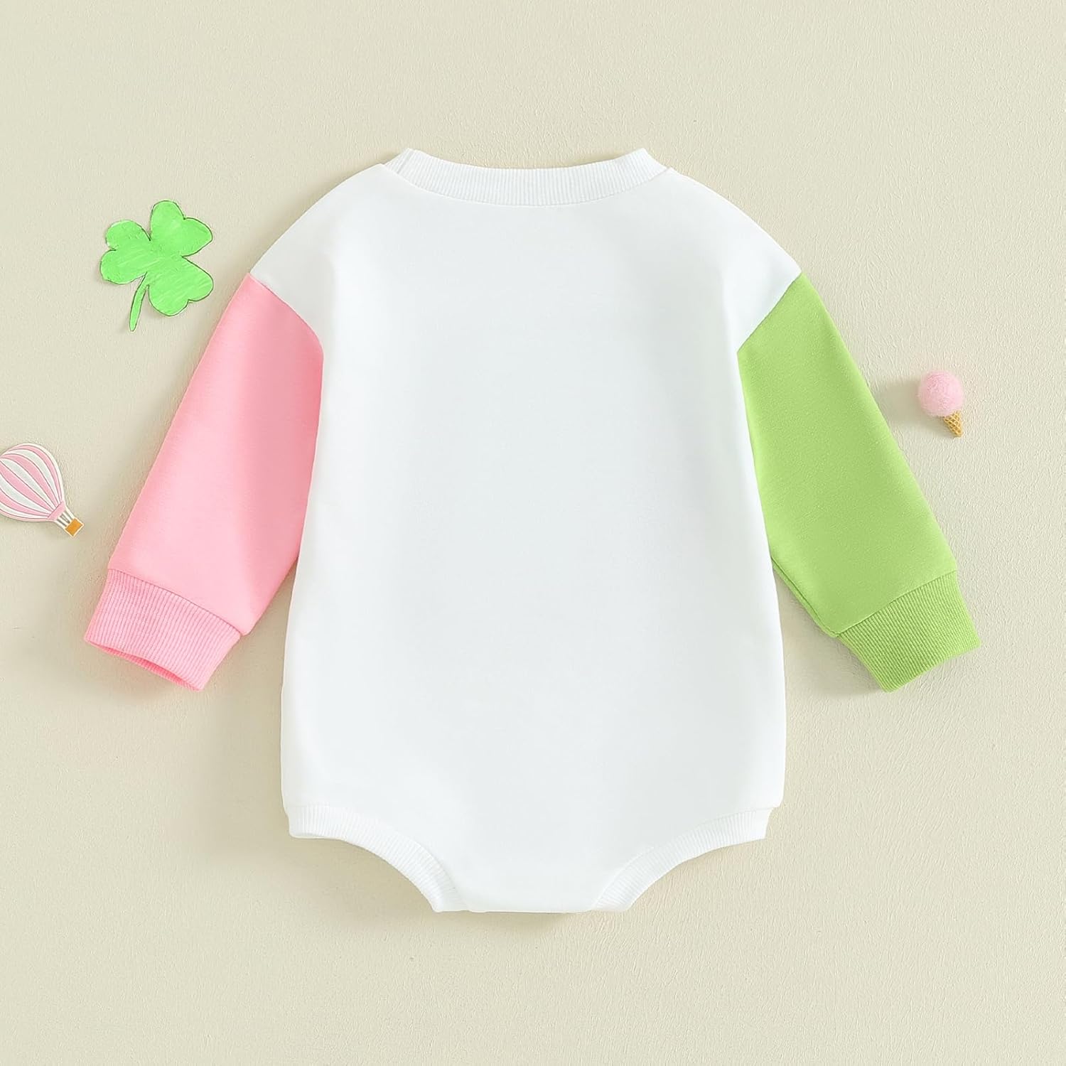 St Patricks Day Baby Boy Girl Outfit Crewneck Sweatshirt Bubble Romper Lucky Charm Long Sleeve Sweater Bodysuit Top - Image 3