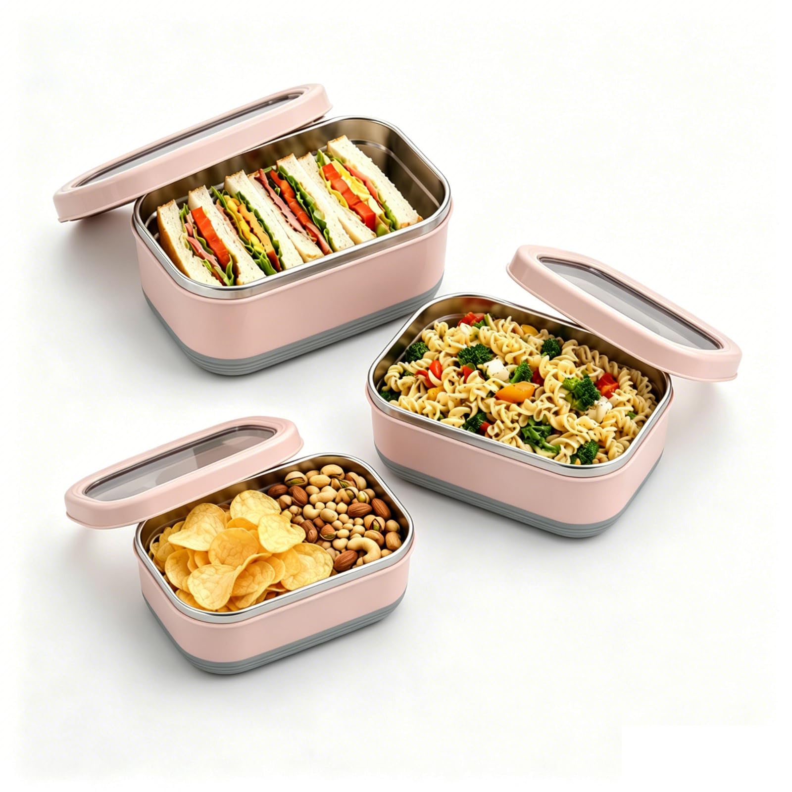 Home Stainless Steel Food Containers with Lids, 47oz+30oz+16oz