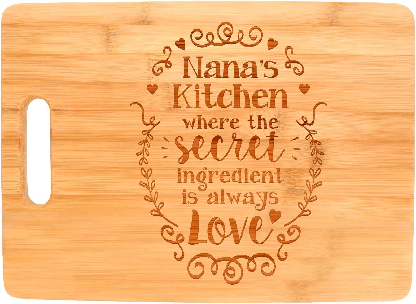 Nana Presents Nana's Kitchen Where the Secret Ingredient Is Love Decorative Paddle Shaped Wood Serving Board