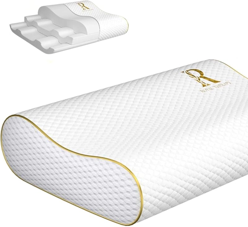Almohada de espuma viscoelástica, alivio del dolor de cuello Queen, almohada cervical de contorno, para dolor de cuello y hombros, personas que duermen de lado, boca arriba y boca abajo, 24 x 14 x 5 pulgadas