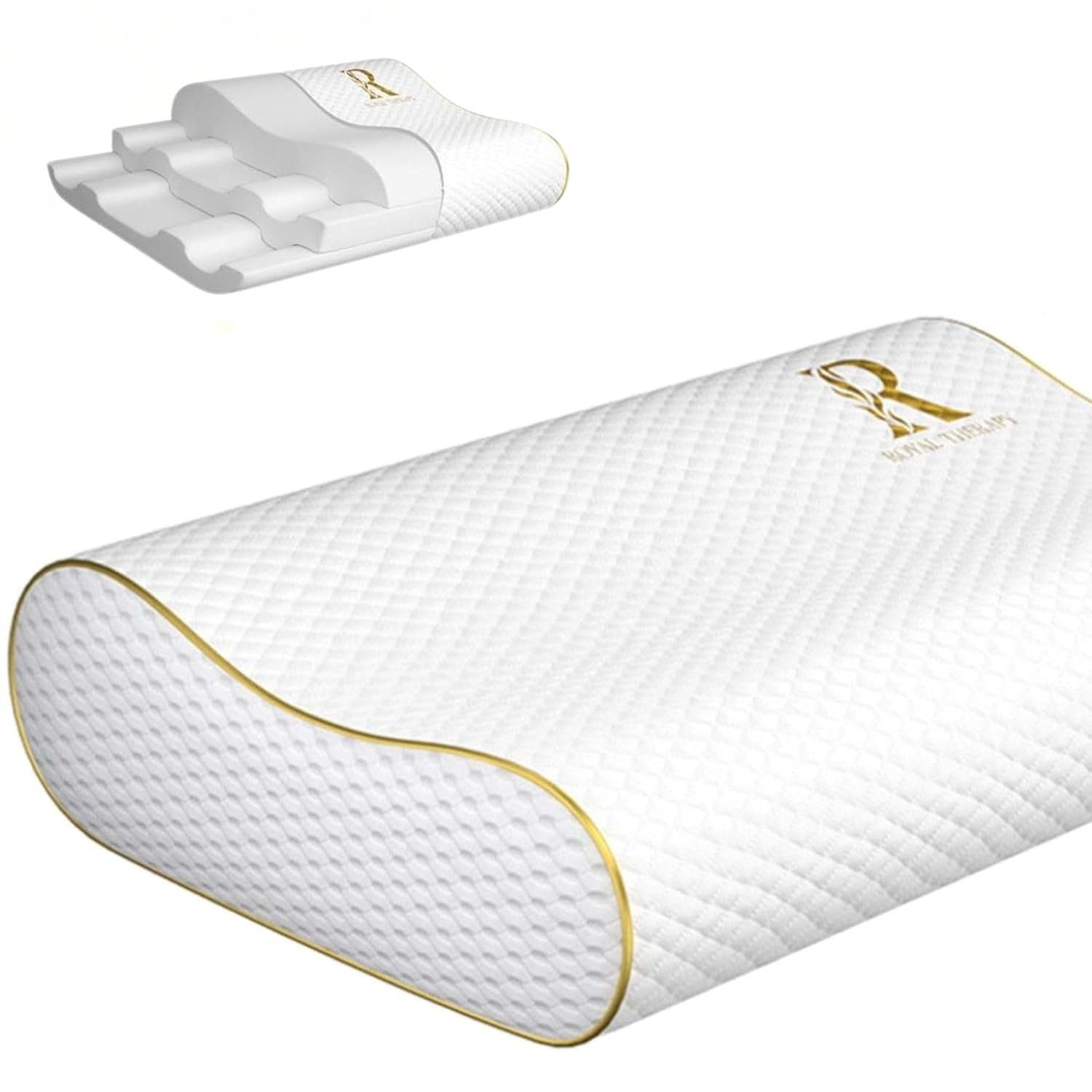 Royal Therapy Memory Foam Pillow Queen Neck Pain Relief Contour Cervical Pillow for Neck and Shoulder Pain Side
