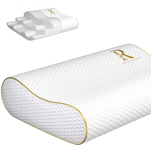 Royal Therapy Memory Foam Pillow, Queen Neck Pain Relief, Contour Cervical Pillow, for Neck and Shoulder Pain, Side, Back and Stomach Sleeper, 24x14x5 inches