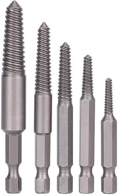 5Pcs Broken Screw Extractor, Damaged Stripped Screw Extractor Set, Hex Shank Fine Teeth Damaged Bolts Removal Tool Easy Out Kit