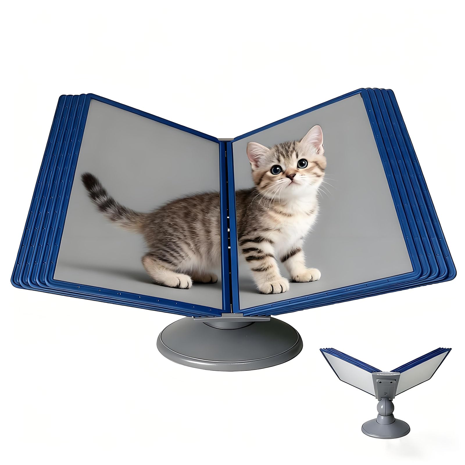 OLSKFUH 360° Rotation Desk Reference Organizer, Space Saving Document Holder, Durable Flip File Display Rack, Efficient Catalog Storage System For Home Or Office,Blue-10 pages