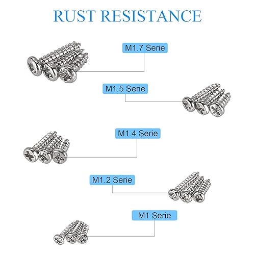 Miniatura 3 de HanTof 750 tornillos pequeños plateados para electrónica, M1, M1.2, M1.4, M1.5, M1.7 muy pequeños Phillips Pan Head Autorroscantes, Micro tornillos