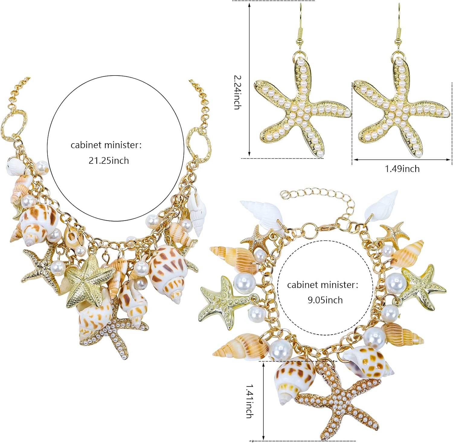 Halawly Shell Necklace Choker Mermaid Tail Necklace - Fashion Sea Shell Starfish Faux Pearl Collar Bib Statement Chunky Necklace Pendant - Image 3