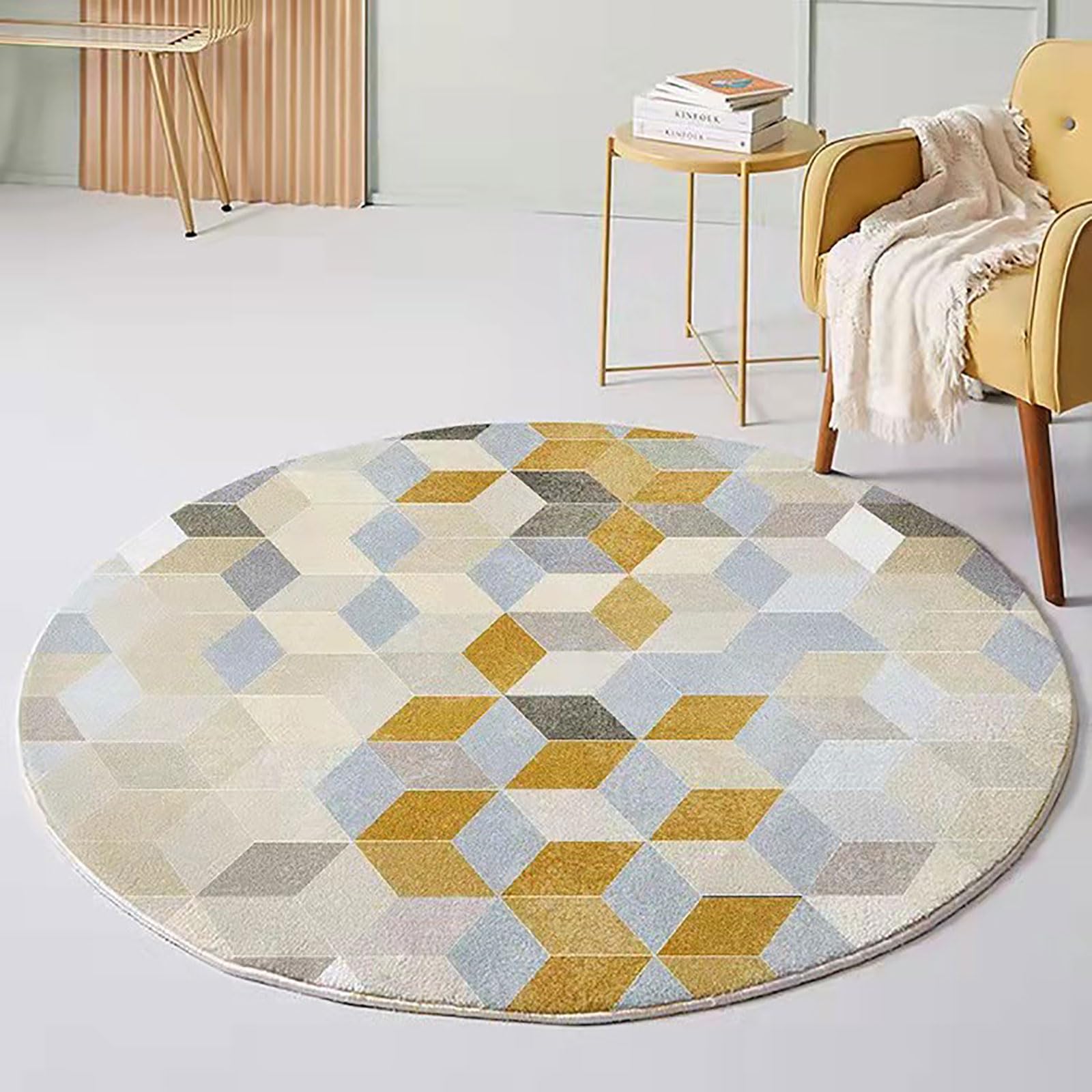 Okrągły sypialnia salon miękki dywan ø 200 cm biuro i jadalnia duże dywaniki dekoracja wnętrz antypoślizgowe dywany nowoczesny postarzany geometryczny patchwork żółto-szary