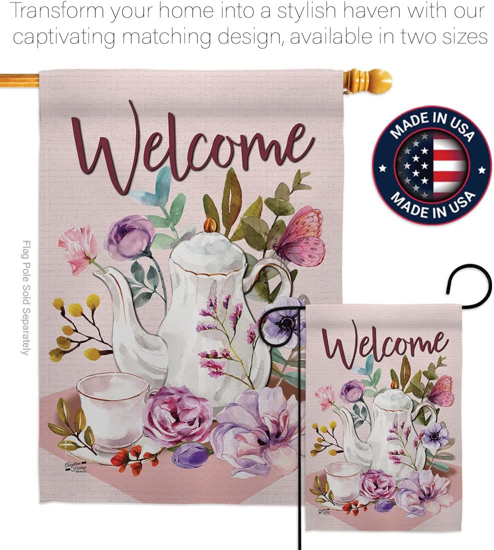 Garden Afternoon Tea Flag Beverages Coffee & Latte Capucchino Expresso Drink Cream Cup Teapot House Decoration Banner Small Yard Gift Double-Sided, Made in USA