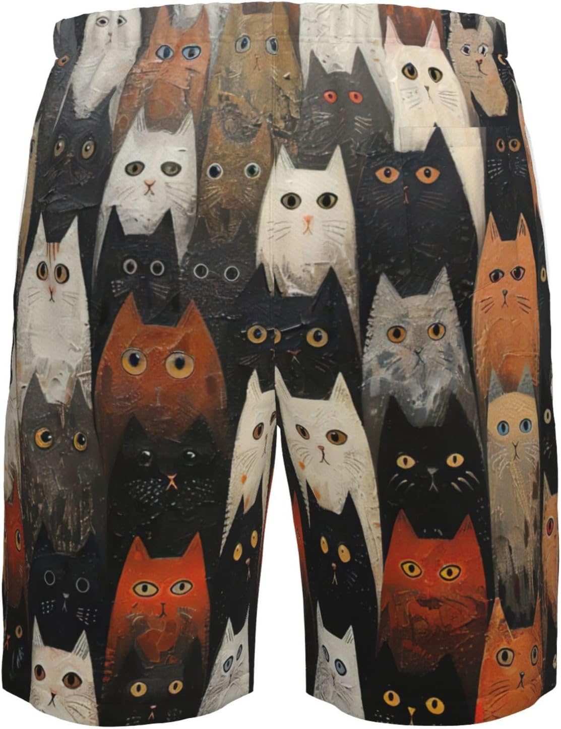 Cat Print Men's Quick-Drying Shorts Casual Beach Pants Stretch Waist Shorts and Pockets