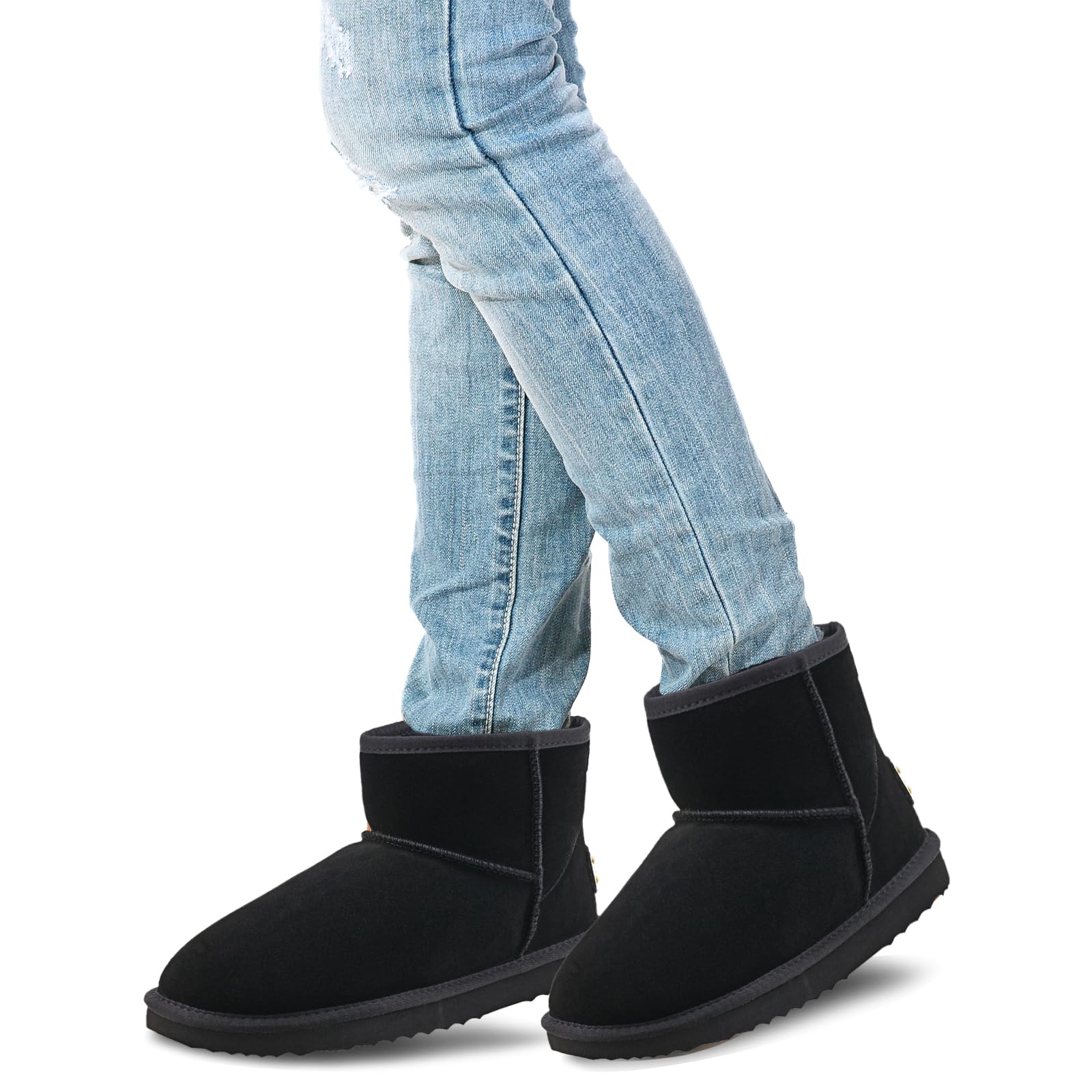 Shenduo Femme Bottines de Neige Imperméables | Fourrure Fourrées Chaudes Bottes Ankle d'Hiver Matière Cuir