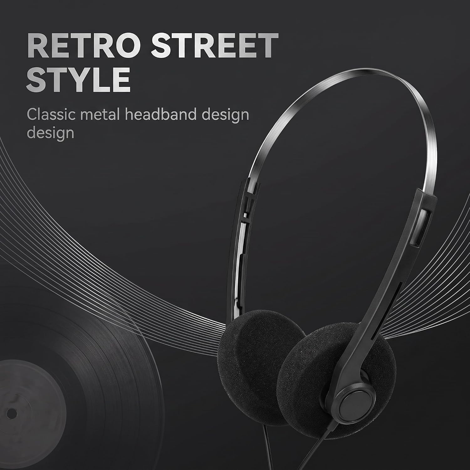 Jinshining Retro Over-Ear Earphones, Retro Headphones Wired,Mini Stereo Lightweight Headphone with Cord, 80s 90s Vintage Headset Wired,Headphone for Most Mobile Phones Playback Headphones (Black)