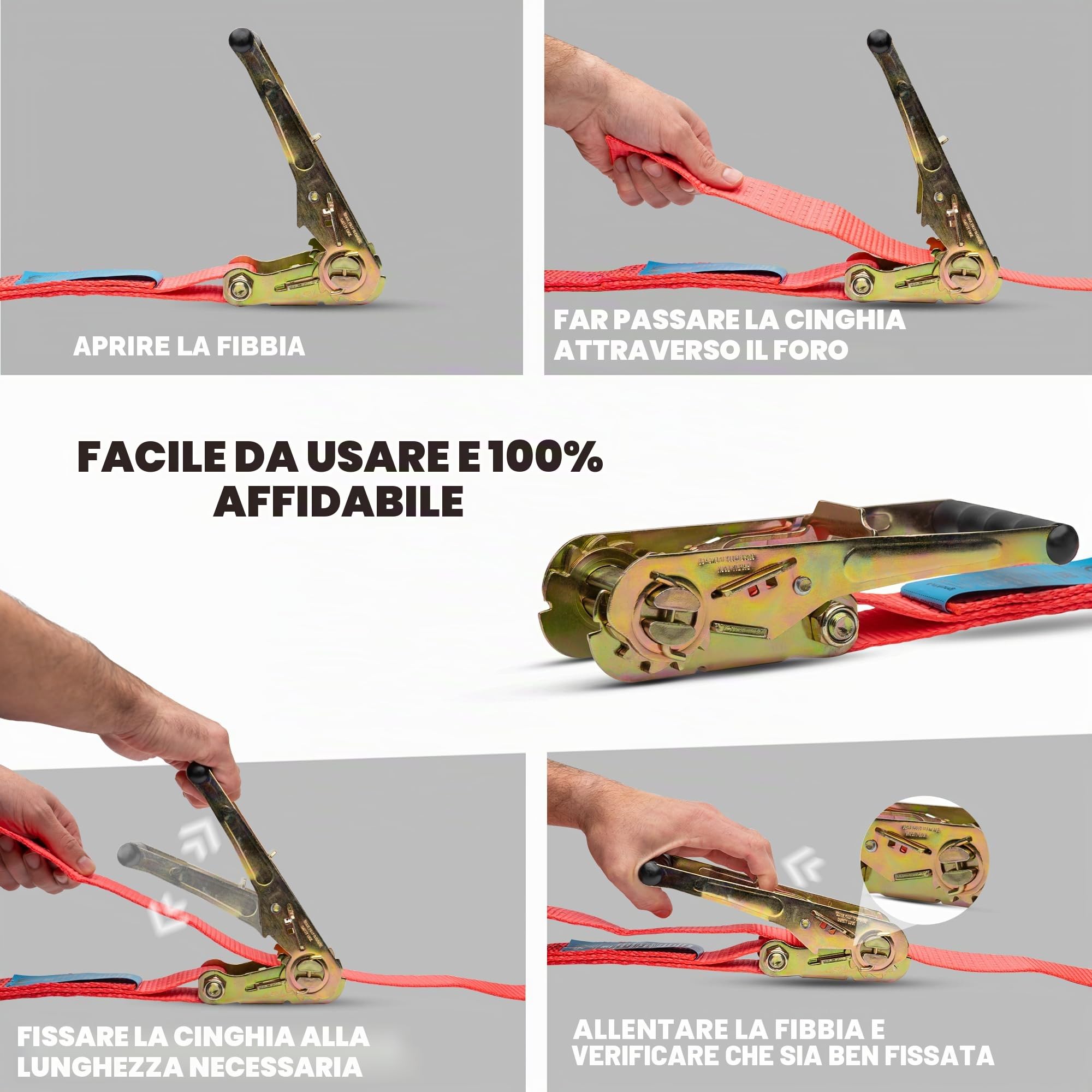 SET DI 10 CINGHIE DI FISSAGGIO CON CREMAGLIERA NTG 8 m – Robusto set di cinghie di fissaggio per camion, rimorchi e furgoni – 5.000 kg LC, larghezza 50 mm – Cinghia di fissaggio certificata TÜV/GS
