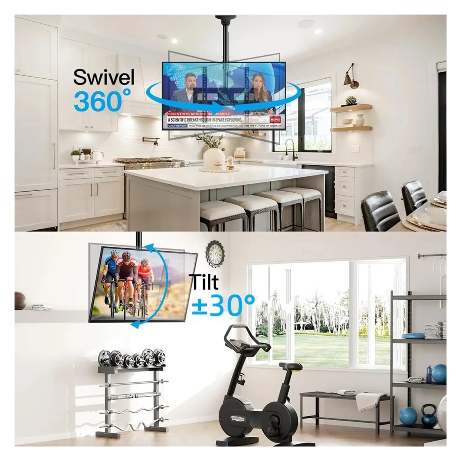 Il Supporto for TV Da Soffitto Può Ruotare E Inclinarsi, Adatto for Monitor LCD LED Da 26-60 Pollici, Altezza Regolabile Su 6 Livelli, 400x400 Mm