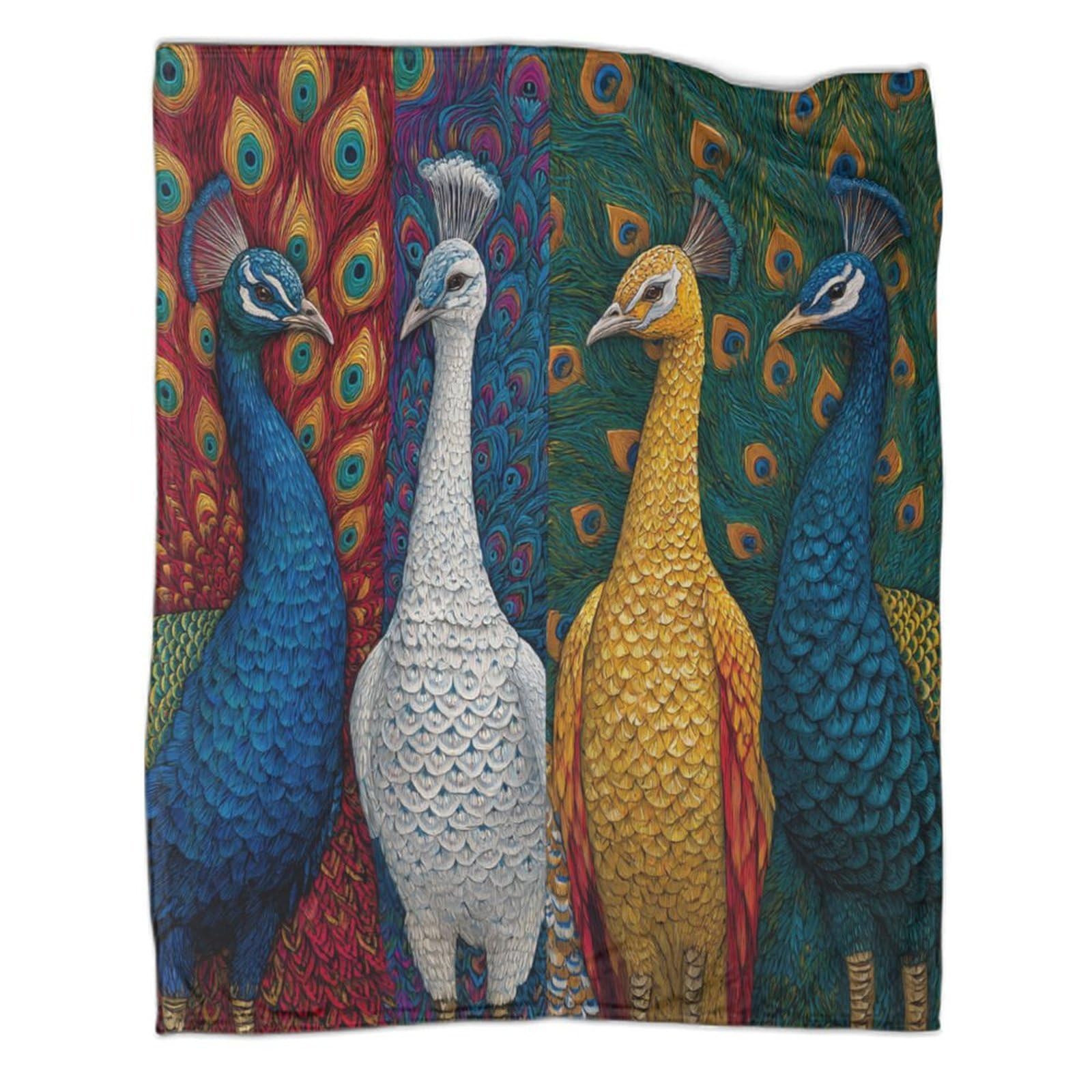 kaiyun Different Peacocks Stand Side by Side, Their Colors Vibrant Throws,Soft And Warm Printed Flannel for Bed And Sofa 60x80inch(150x200cm)