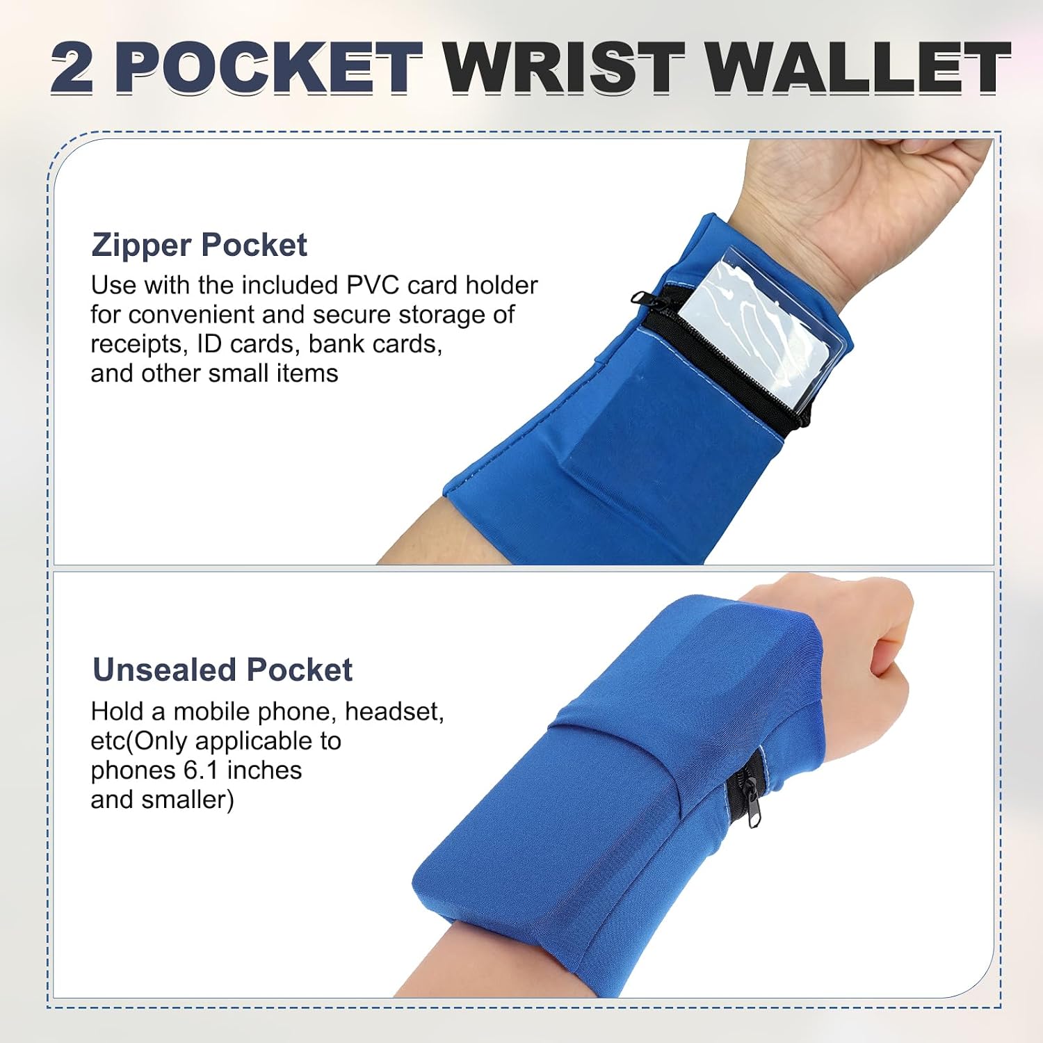 Wrist Pouch, Wrist Wallet Wristband with PVC Card Pouch Zipper Wristband Sports Sweatbands for Men and Women image 4