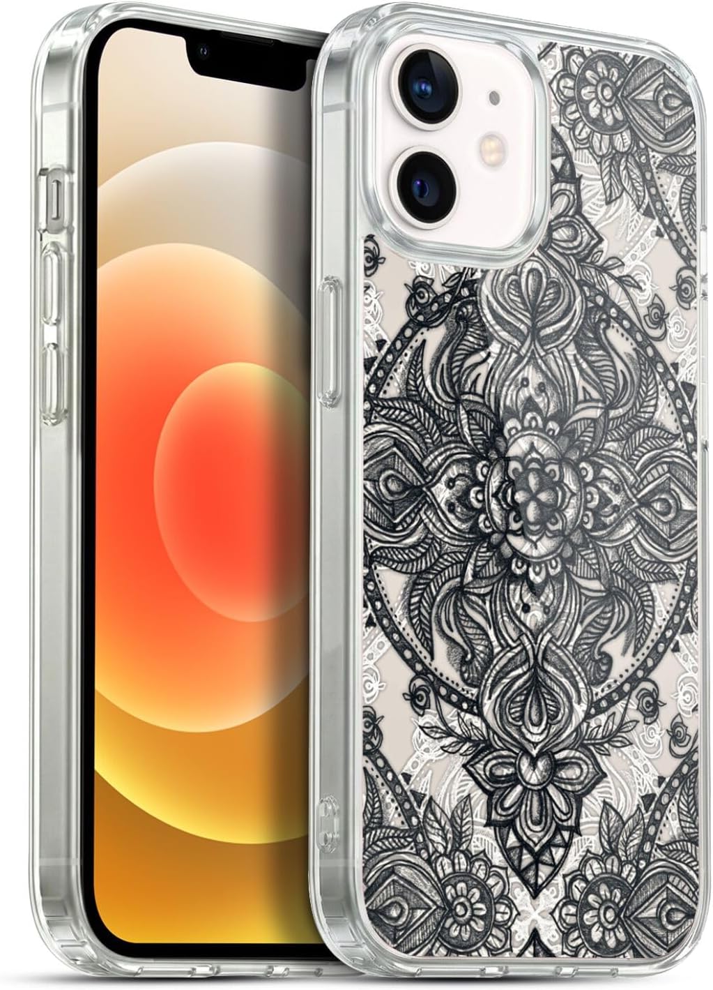 Head Case Designs Officially Licensed Micklyn Le Feuvre Charcoal Lace Pencil Doodle Mandala 3 Gel Case [Military Grade] Compatible with Apple iPhone 12 / iPhone 12 Pro and Compatible with MagSafe