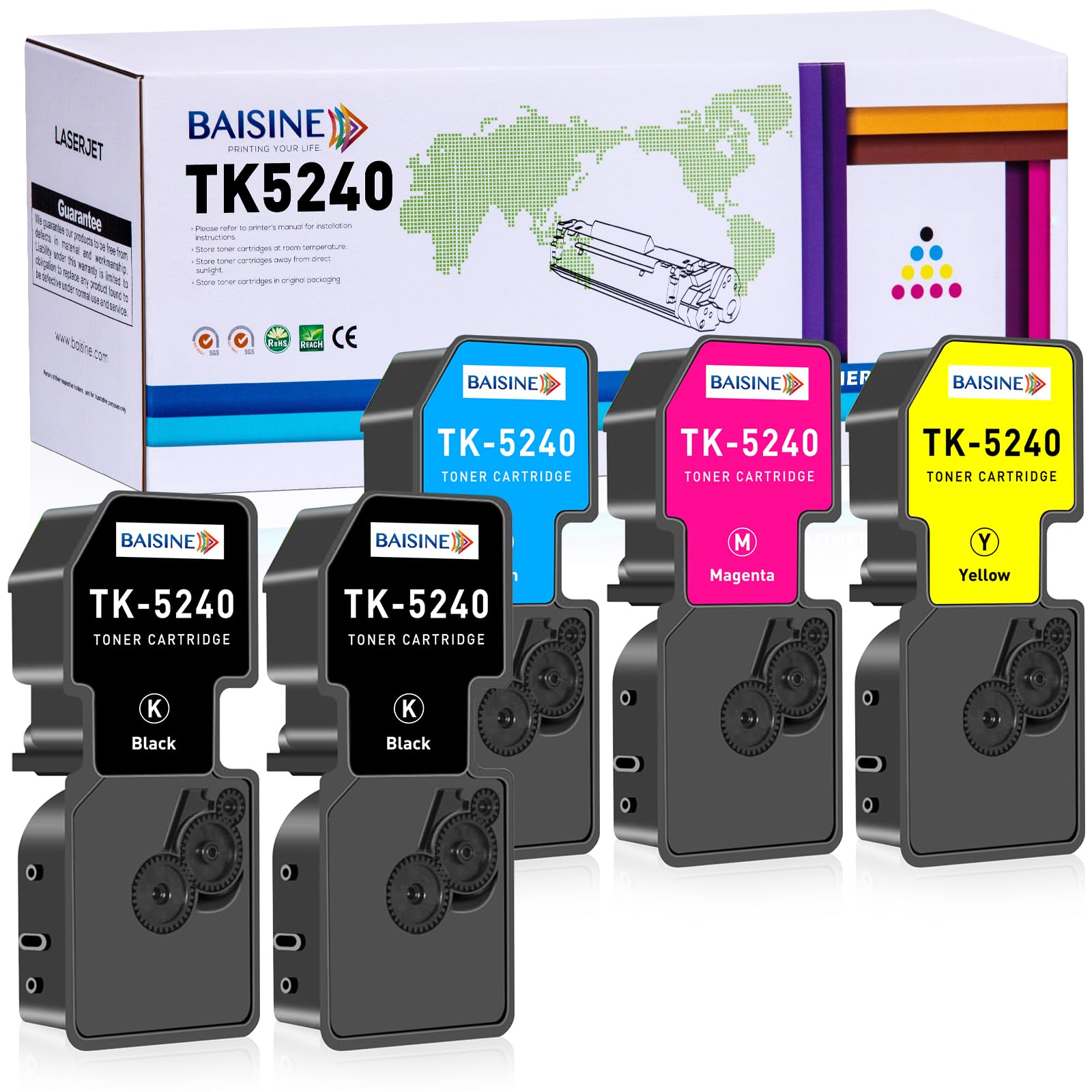BAISINE TK-5240K TK5240 Kompatybilny z Kyocera TK-5240 TK5240 TK-5240C TK-5240M TK-5240Y Toner do Ecosys M5526cdn M5526cdw P5026cdn P5026cdw (5026cdw drukarka 5026cdw (5026cdw er-Pack, 2 czarne cyjan, żółty, magenta)