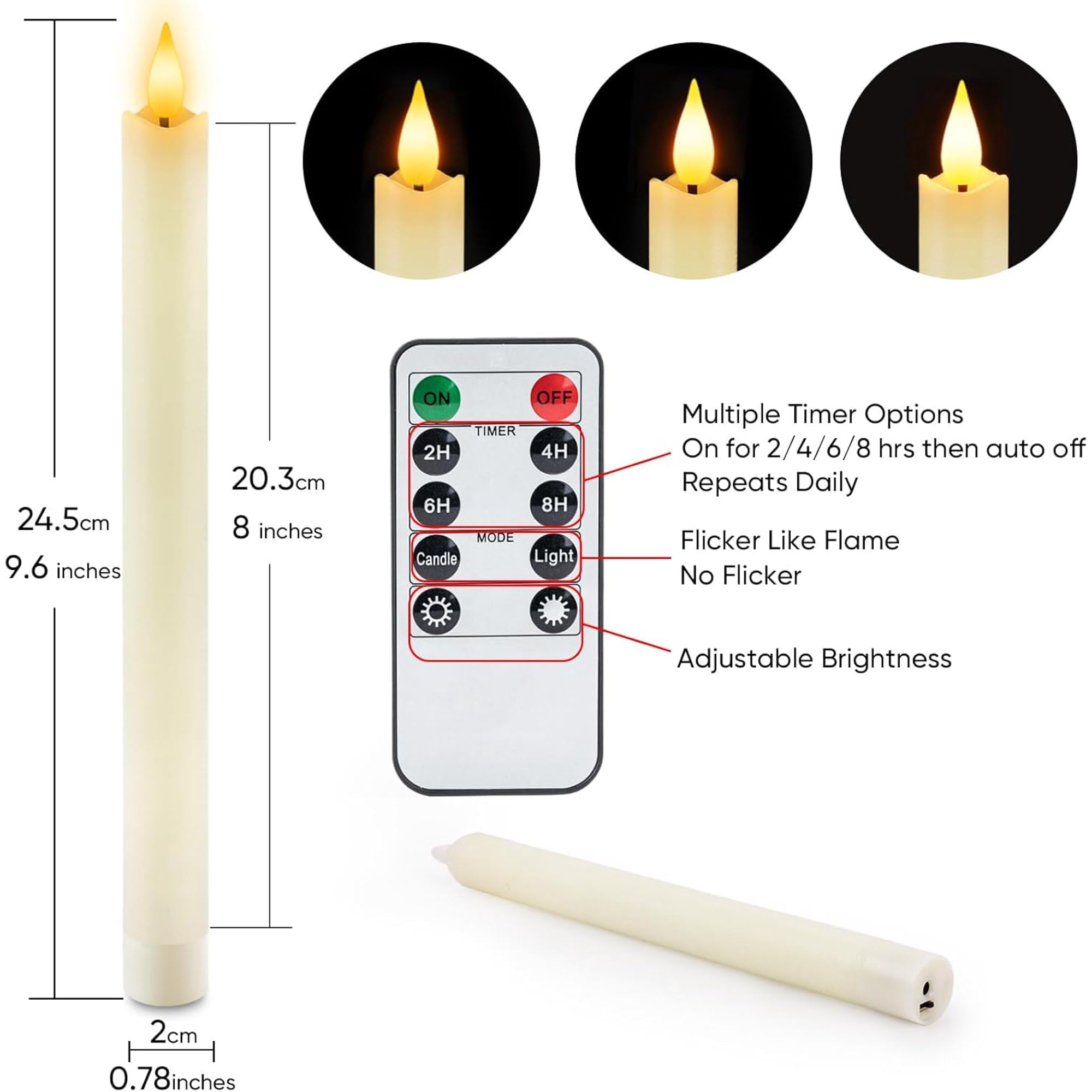 AVEKI Candele coniche ricaricabili senza fiamma, 6 candele LED coniche tremolanti con stazione di ricarica e telecomando, dimmerabili e 4 timer, candela elettronica a pilastro per casa, matrimonio