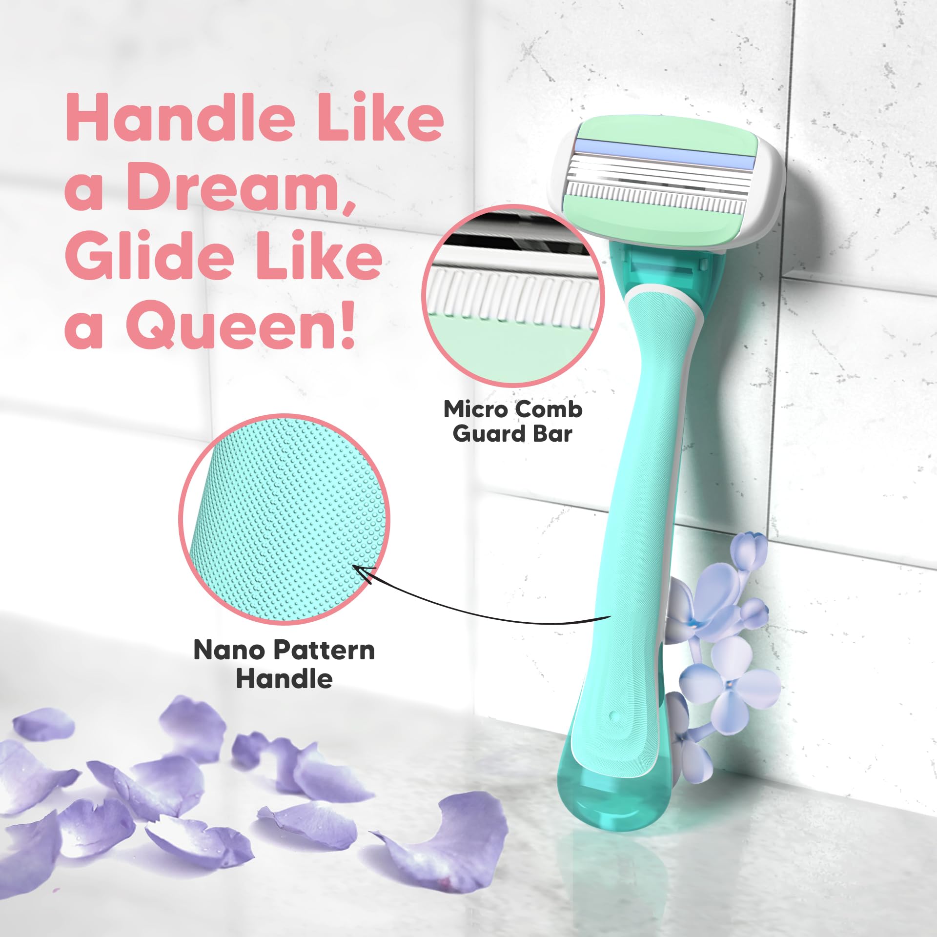 LetsShave Evior 3 Senstive Razor Blade Refills for Women (Pack of 4) | Dual Moisture Bar infused with Aloe vera | Bikini Area & Full Body Hair Removal Blades 3