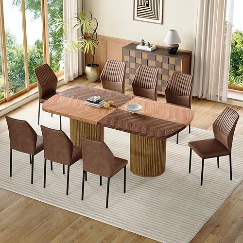Miniatura 35 de Juego de mesa de comedor de 79 pulgadas para 10, juego de mesa de comedor grande para 10 personas con sillas acolchadas, juego de mesa de cocina
