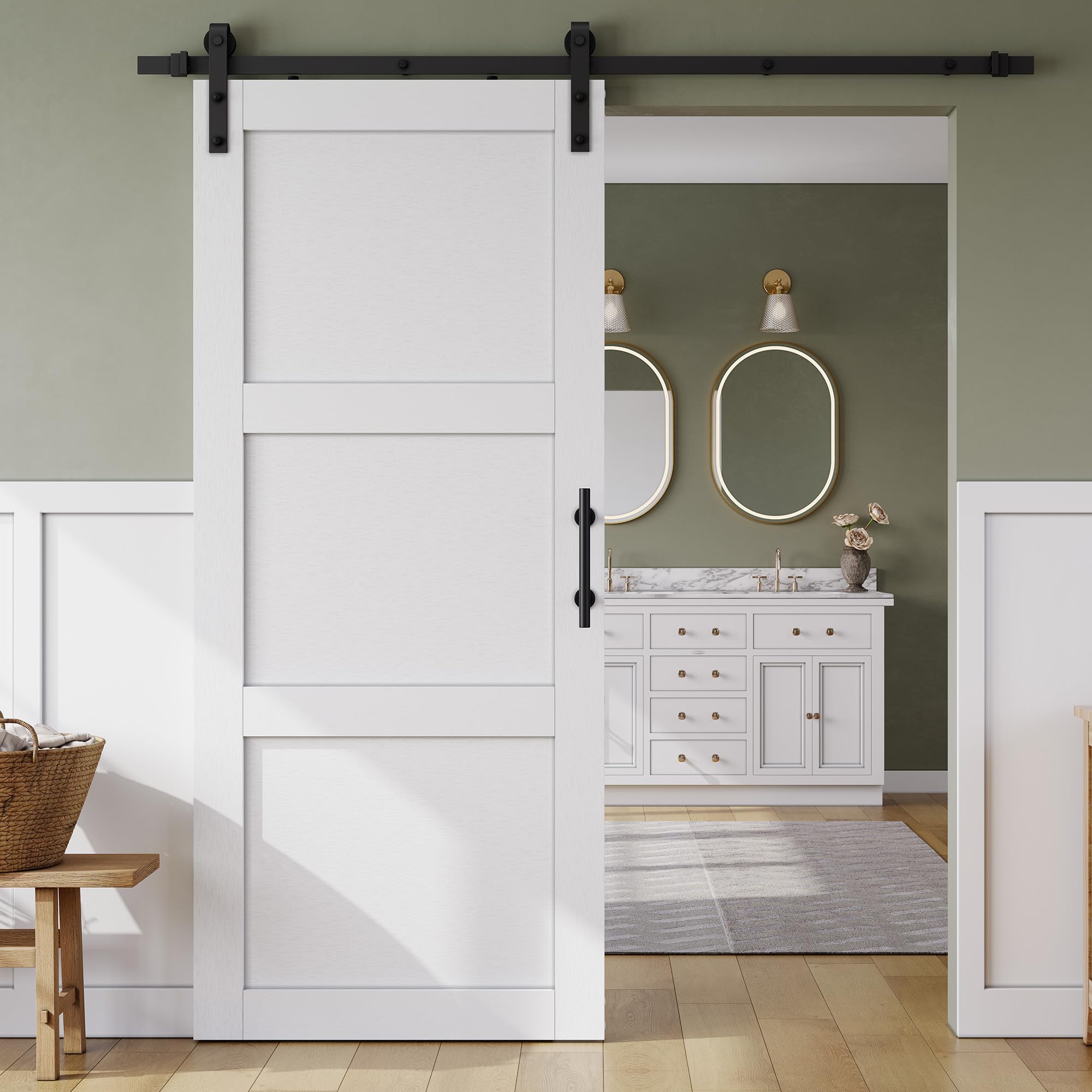 SmartStandard 36in x 84in Sliding Barn Door with 6.6FT Barn Door Hardware Track Kit & Handle, Waterproof PVC Surface, Pre-Drilled Holes Easy to