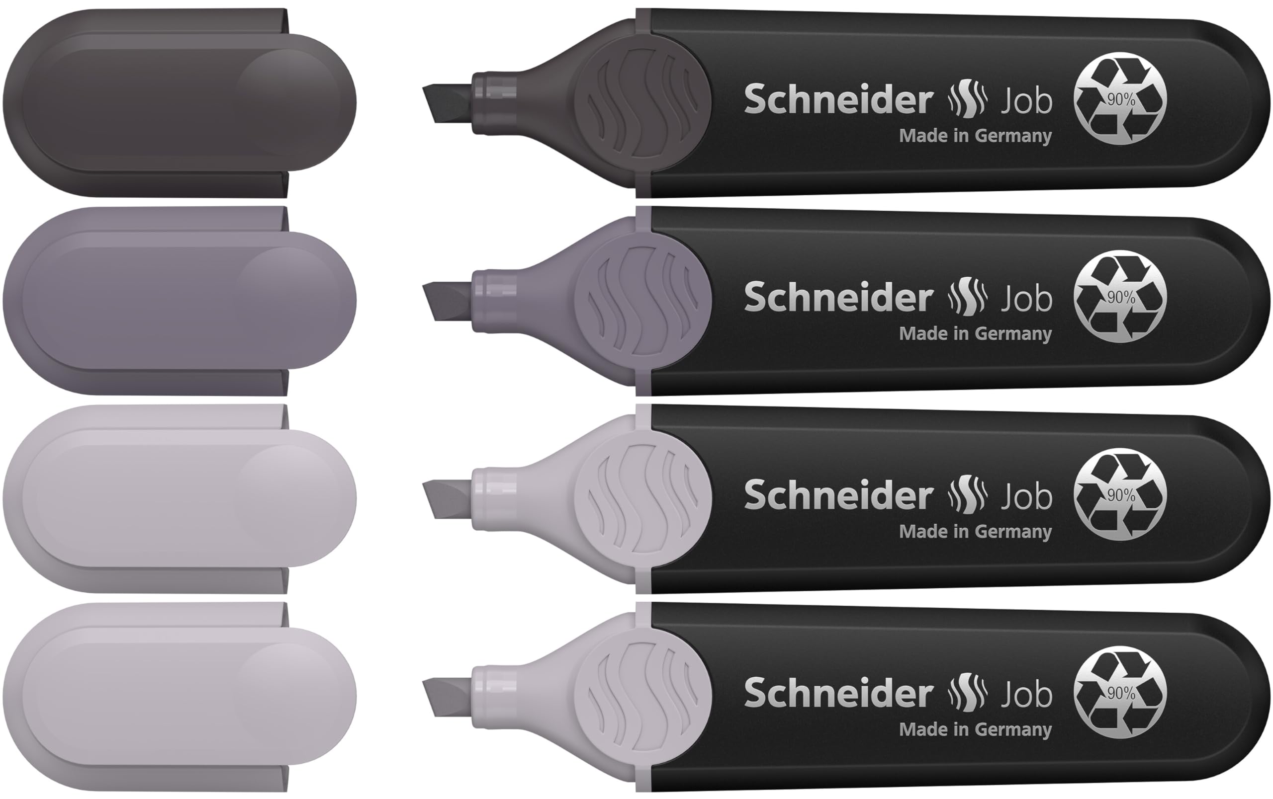 Schneider Job 150 Recycled Plastic Highlighters Awarded with The Blue Angel, Pack of 4, Grey Tones