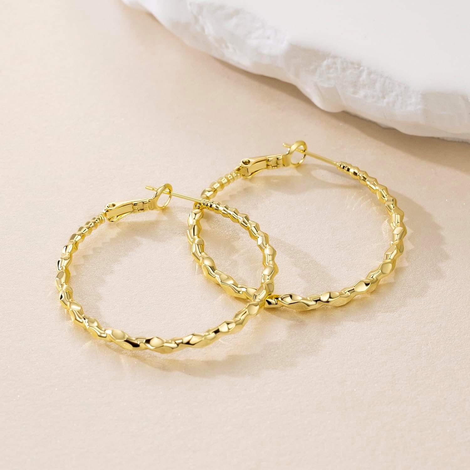 Hoop Earring 14K Gold Hoops Earrings for Women Radiant Gold Earrings Hoops Twisted Big Hoop Earring Jewelry 40mm - Image 2