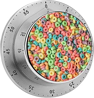 Fruit Hoops Cereal Stainless Steel Magnetic Timer，Mechanical Kitchen Timer, No Battery, for Cooking, Studying, Workouts