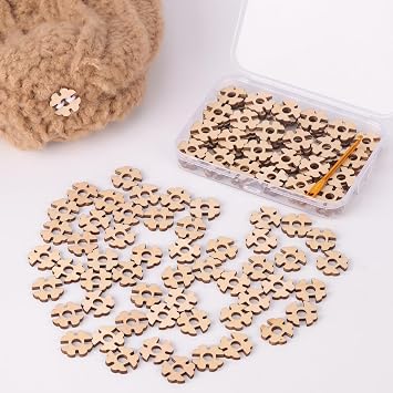Removable Wooden Pom Pom Buttons, 100 Pcs Faux Fur Keepers for Handmade Beanies, Hat Holder, Knitted Hat Making Fastener Tool, Pompom Holders for Knit Beanies and Toques