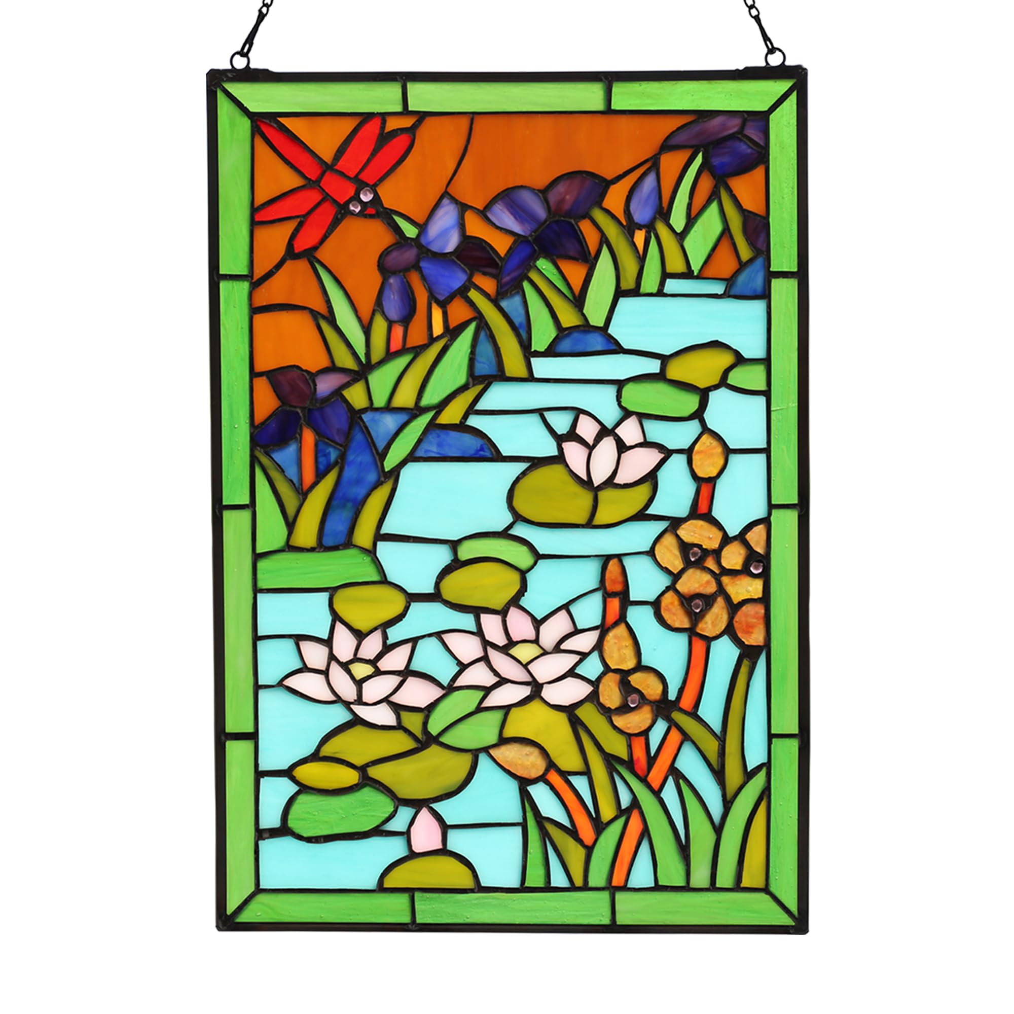 YOURANJU Buntglas-Fensterdekoration, Tiffany-Pflanzenstil, rechteckig, 40,6 x 27,9 cm, Fenster-Sonnenfänger, perfekter Fensterbehang, Einweihungsgeschenk (mit Kettenhaken)