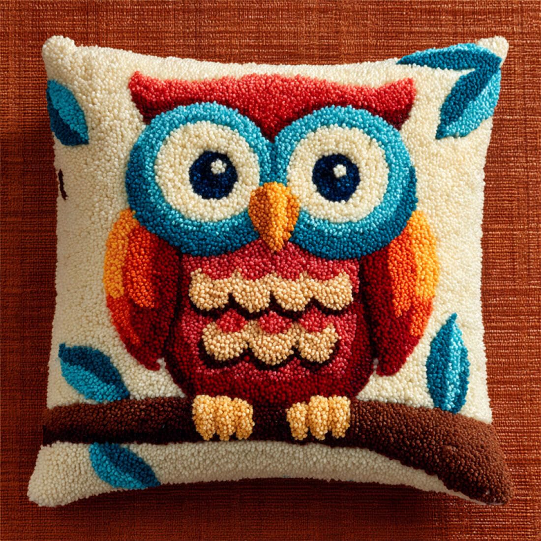 Kitquiver Animal DIY Latch Hook Kit Colorful Owl DIY Latch Hook Kits Pillow Needlepoint Cushion Kit for Home Décor Needlework Set for Adult Beginners 17x17In