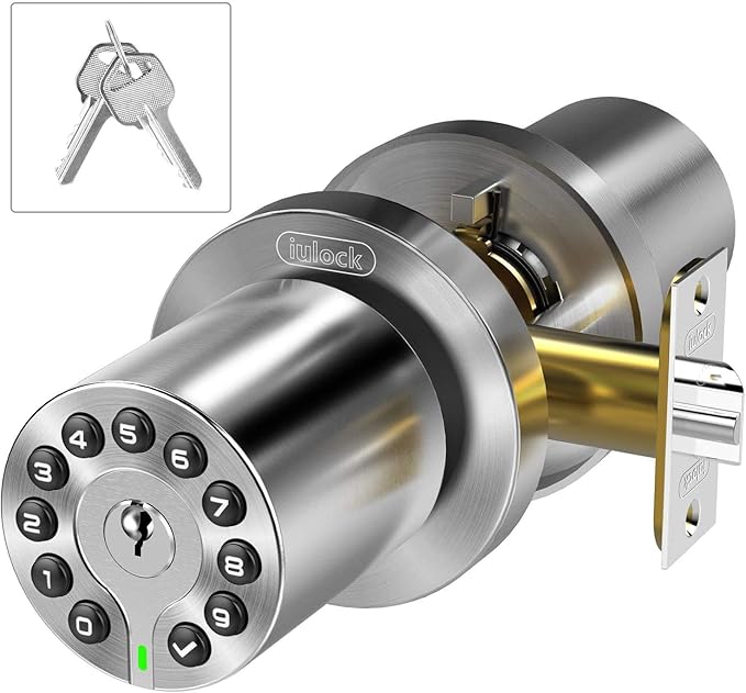 Keypad Door Knobs, Code Lock with Key, Auto Lock, Keyless Entry Knob