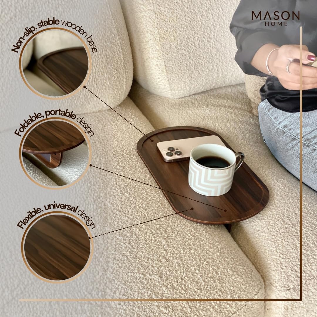 MASON HOME Elm Sofa Tray - Dark Brown | Engineered Wood | Dining Tray | Home - Office - Living Room - Bed Room | Café & Hotels | Furniture | Serving Platter for Drinks - Appetizer - Snack Bowls 2