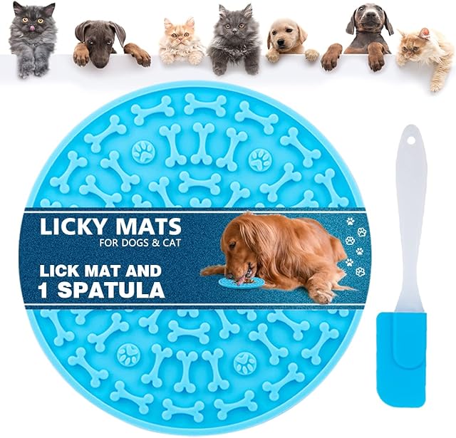 YOGINGO 1PCS Licky Mats for Dogs, Dog Lick Mats with 1 Pcs Spatula, Lick mat for Dogs Slow Feeding Dog Bowl with Suction Cup Suitable for Pet Bathing Training Pad for Peanut Butter
