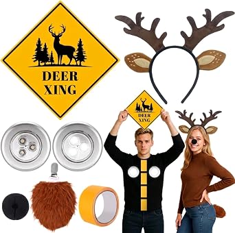 7pcs Halloween Deer in Headlights Couples Costume for Adult Funny Cosplay