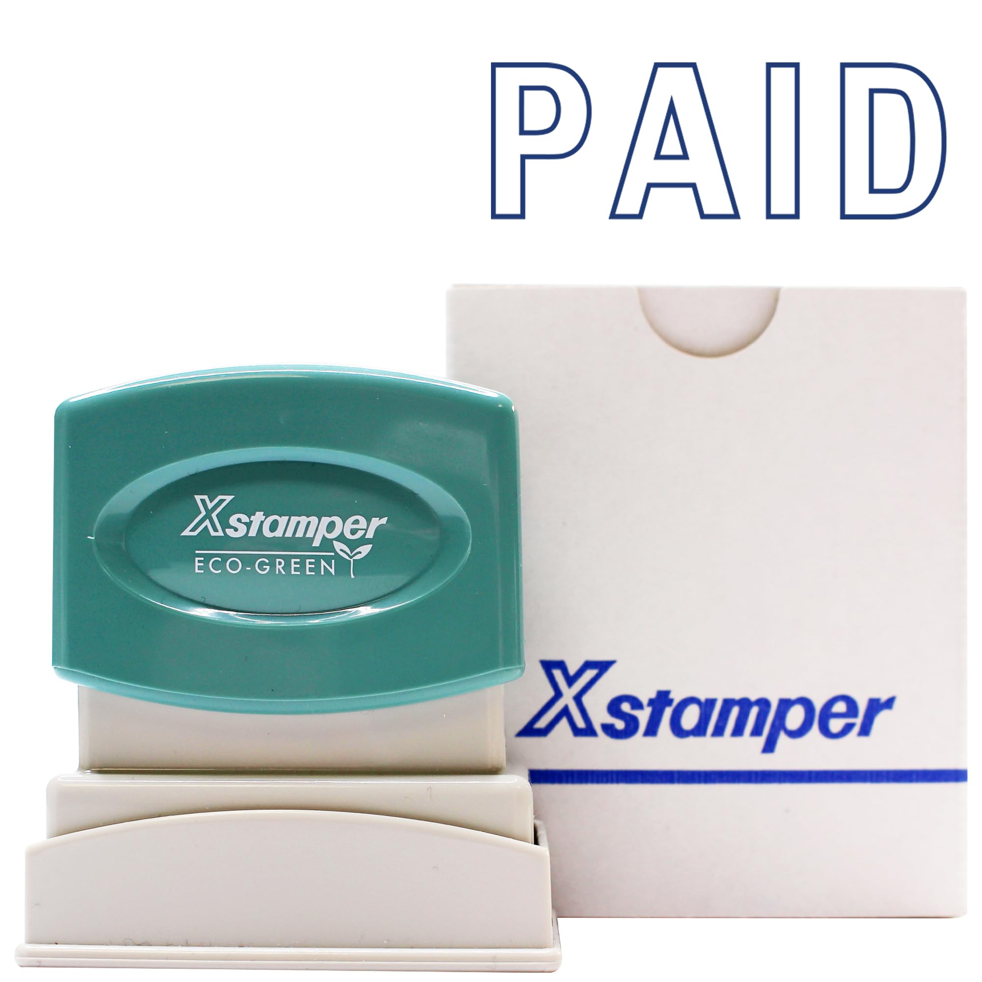 Xstamper Ink Stamp, Paid. Blue Ink (Impression Size: 13 x 42mm). Pre-Inked Stamper for Office or Business Use