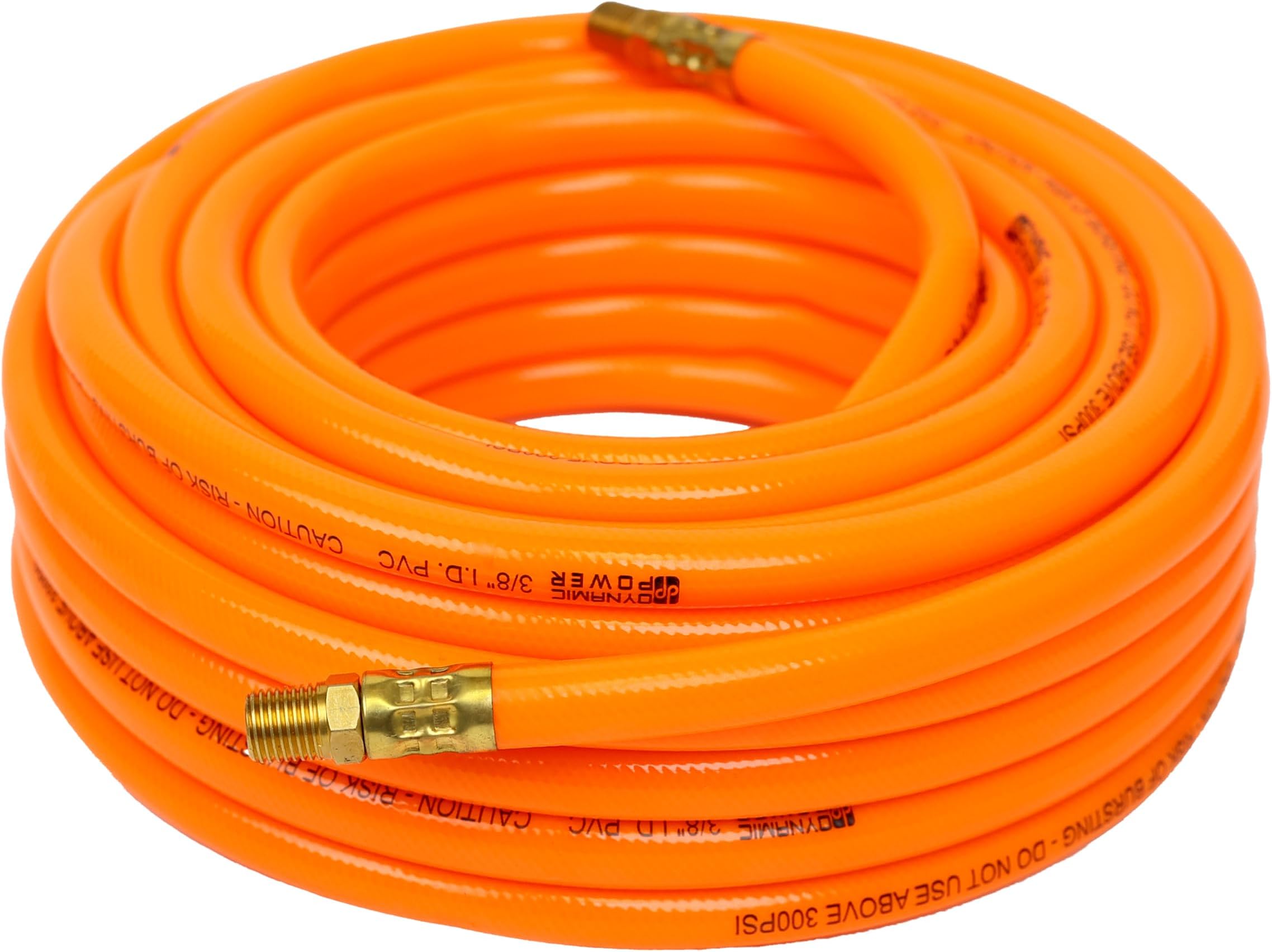 DP Dynamic Power PVC Air Hose Heavy-Duty Air Hose, 50ft, 3/8-Inch, Reinforced PVC Hose with Brass Fittings (Orange)