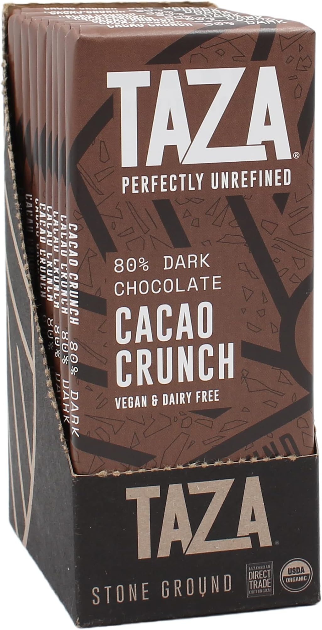 Taza Chocolate Organic Amaze Bar 80% Stone Ground, Cacao Crunch, 2.5 Ounce (10 Count), Vegan