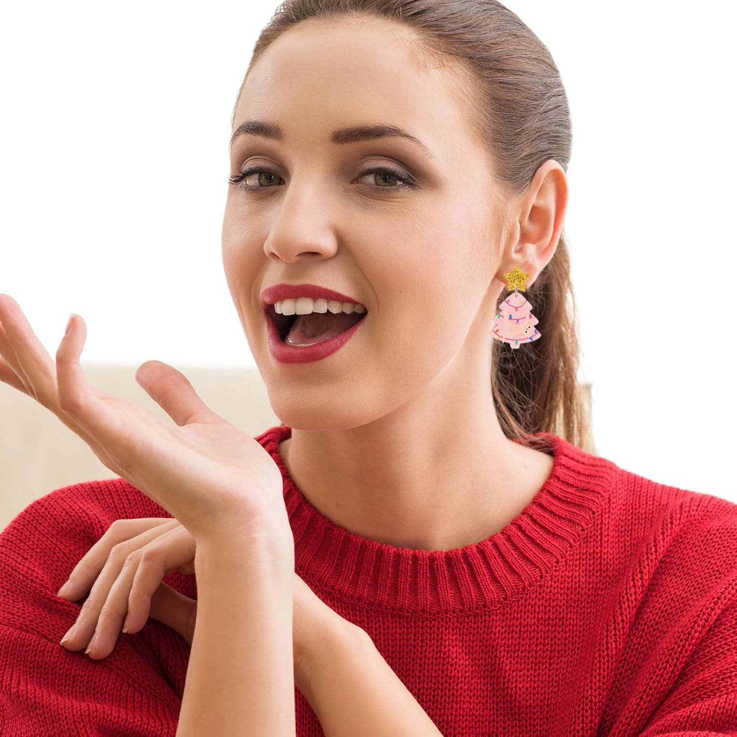 Christmas Tree Cake Earrings For Women Drop Dangling Funky Holiday Earrings Jewelry (E) - Image 4