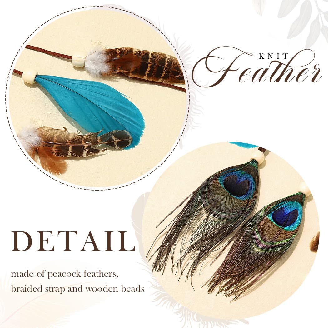 Zoestar Boho Feather Headband Indian Tribal Headpiece Feathers Tassel Hippie Headdress Festival Costume Hair Accessories for Women and Girls (D) - Image 4