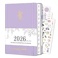 Planner 2026, Weekly and Monthly Planner with Tabs from Jan 2026 - Dec 2026, A5 Hardcover Academic Calendar with Date for School & Office Schedule, 5.8" x 8.3", Purple