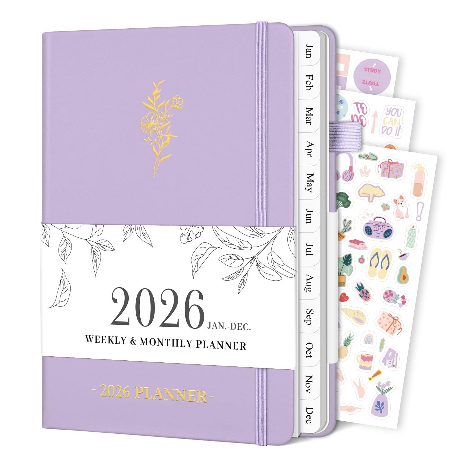 Planner 2026, Weekly and Monthly Planner with Tabs from Jan 2026 - Dec 2026, A5 Hardcover Academic Calendar with Date for School & Office Schedule, 5.8" x 8.3", Purple