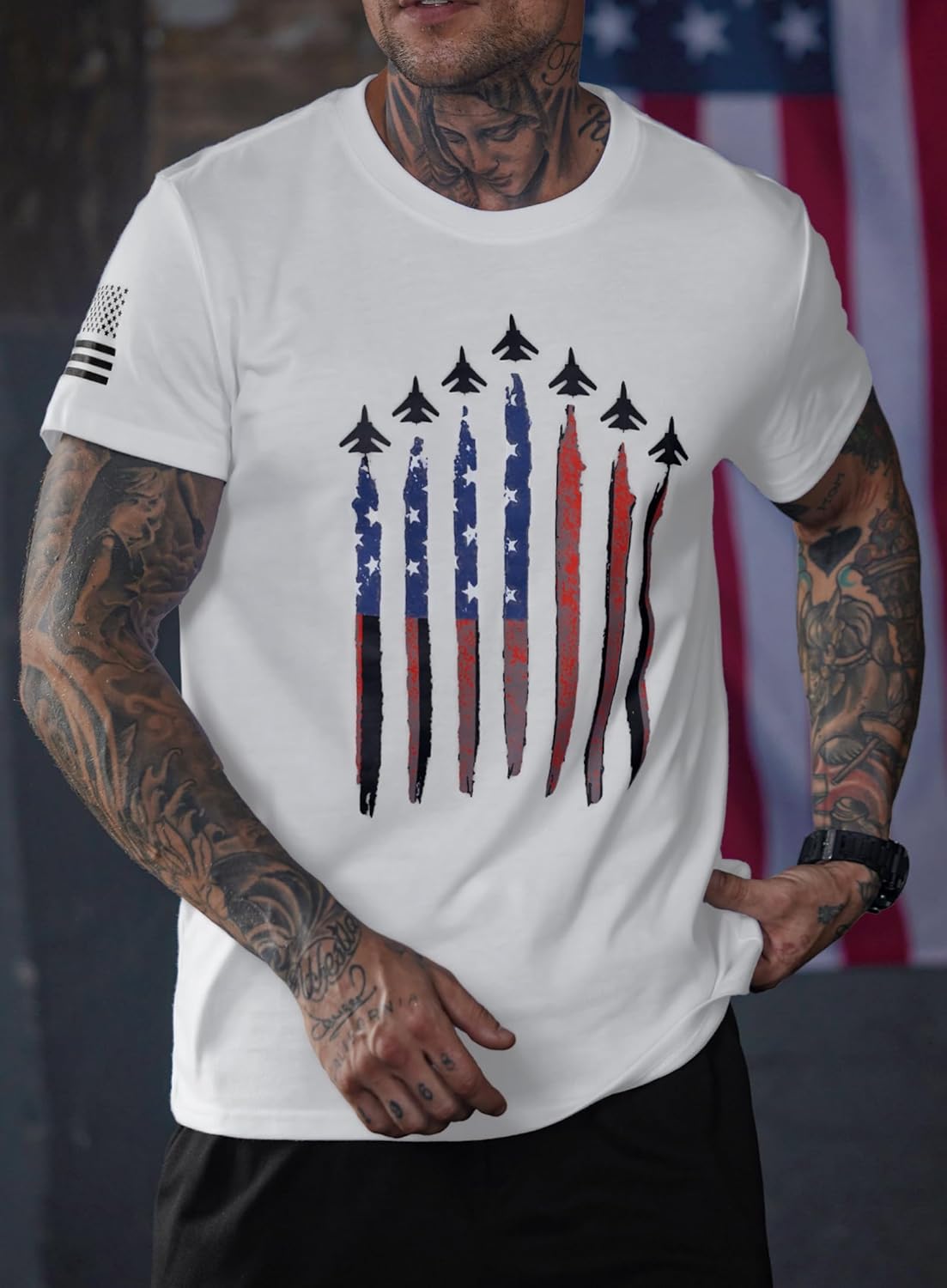 Mainfini Men's Patriotic Shirts Distressed American Flag 1776 Workout Gym Muscle T-Shirts (S-3XL) - Image 2