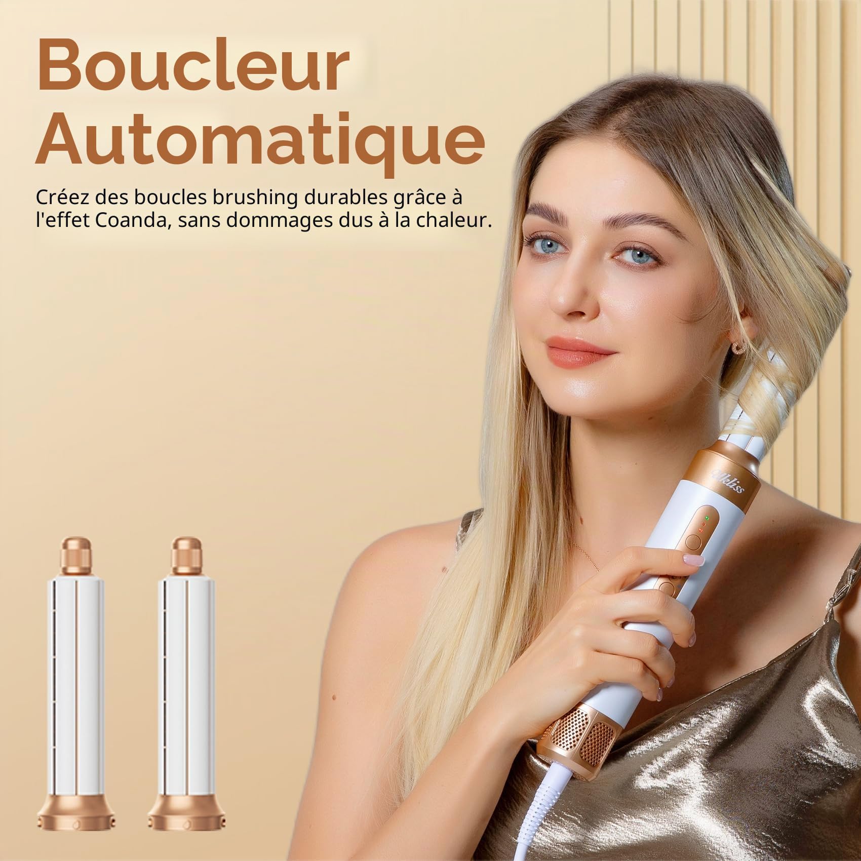 UKLISS Brosse Chauffante Brushing 7 in 1, Pro Hairstyler & 1400W SèChe-Cheveux avec Boucleur a Air, Brosse Lissante Chauffante, Thermal Brush, Airbrush Multistyler Cadeaux pour Femmes Styling