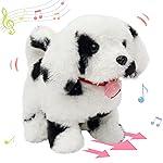 Hopearl Walking Point Dog Interactive Electronic Pet Plush Toy Puppy Woof and Moving Animated Nodding Head Gift for Toddlers Birthday, Black, 7\'\'