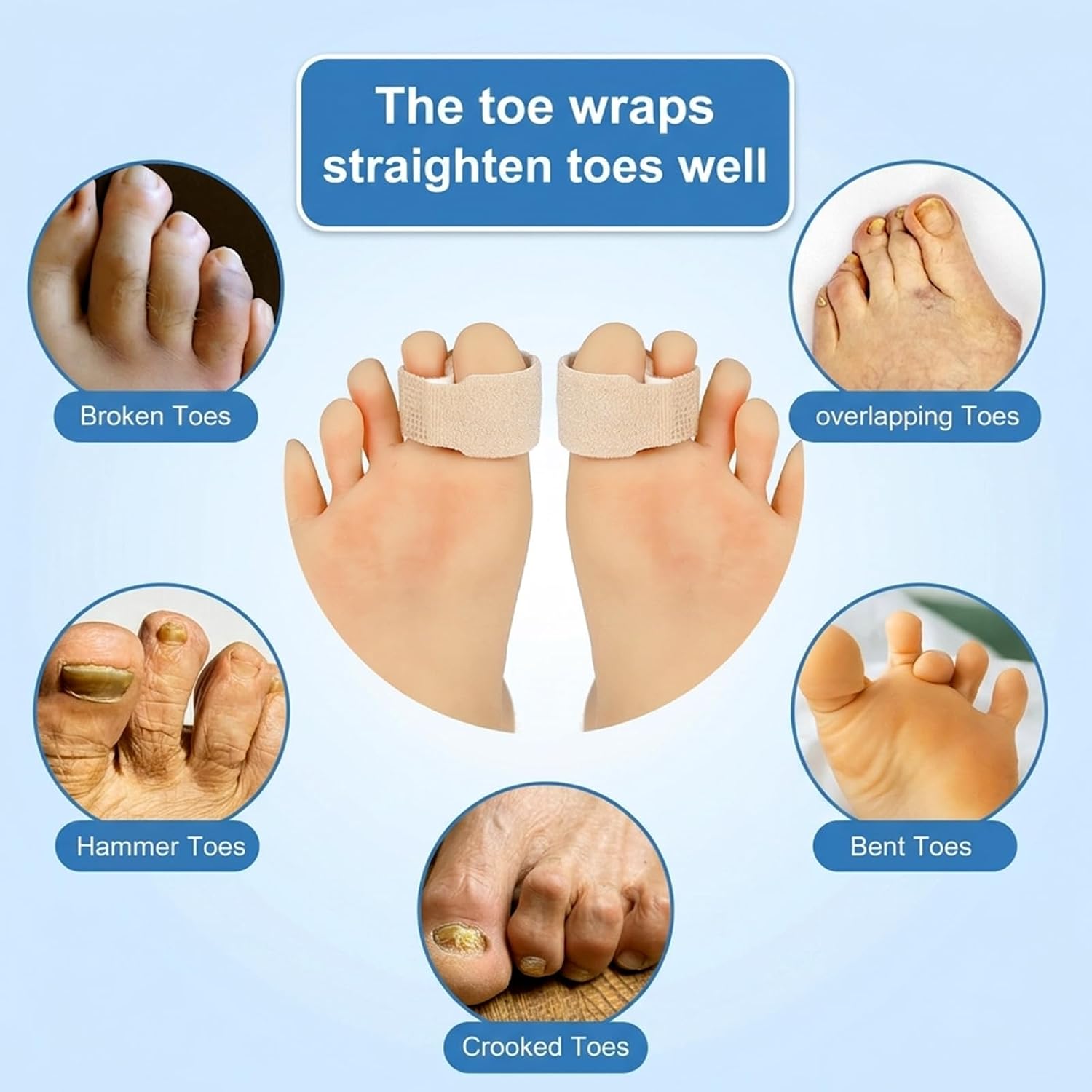 14Pcs Hammer Toe Straightener Reusable Hammer Toe Corrector Fabric Broken Toe Buddy Wraps for Women Men Protection Splint for Curled Bent Crooked Claw Toe (7 Large+7 Small, Beige)