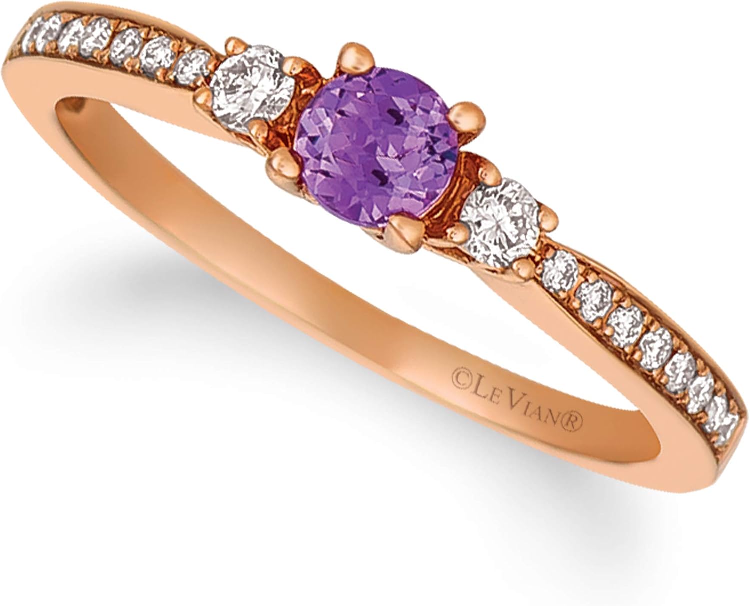 LE VIAN 14K Rose or White Gold, Round Gemstone & 1/6 Cttw Diamond Three Stone Ring (H-I Color, VS2-SI1 Clarity) - Choice of Stone Color - Image 6