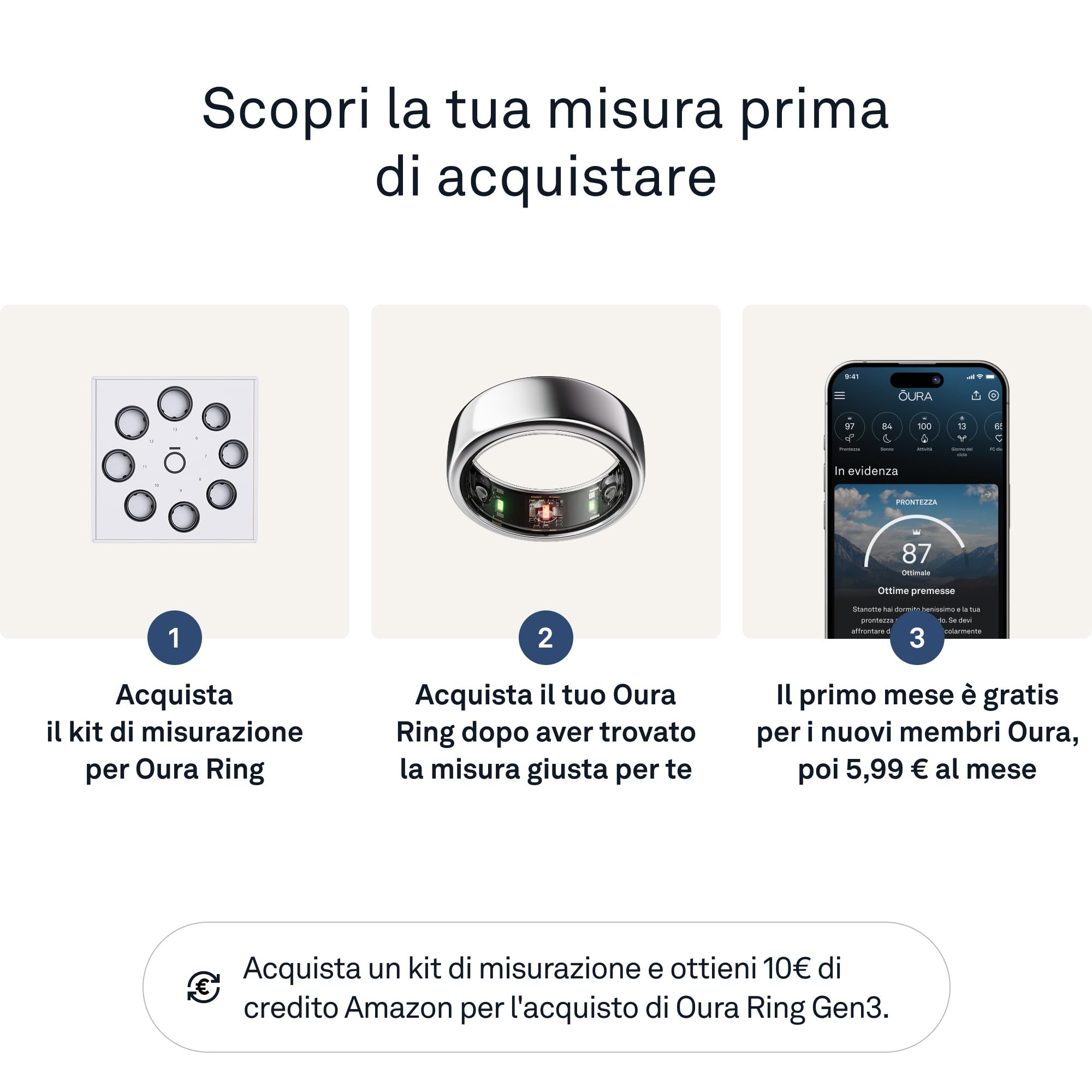 Oura Ring Gen3 Horizon - Misura 6, Silver | Monitora sonno, frequenza cardiaca e fitness - Batteria fino a 7 giorni - Compatibile con iOS/Android - Provalo con il kit di misurazione Oura